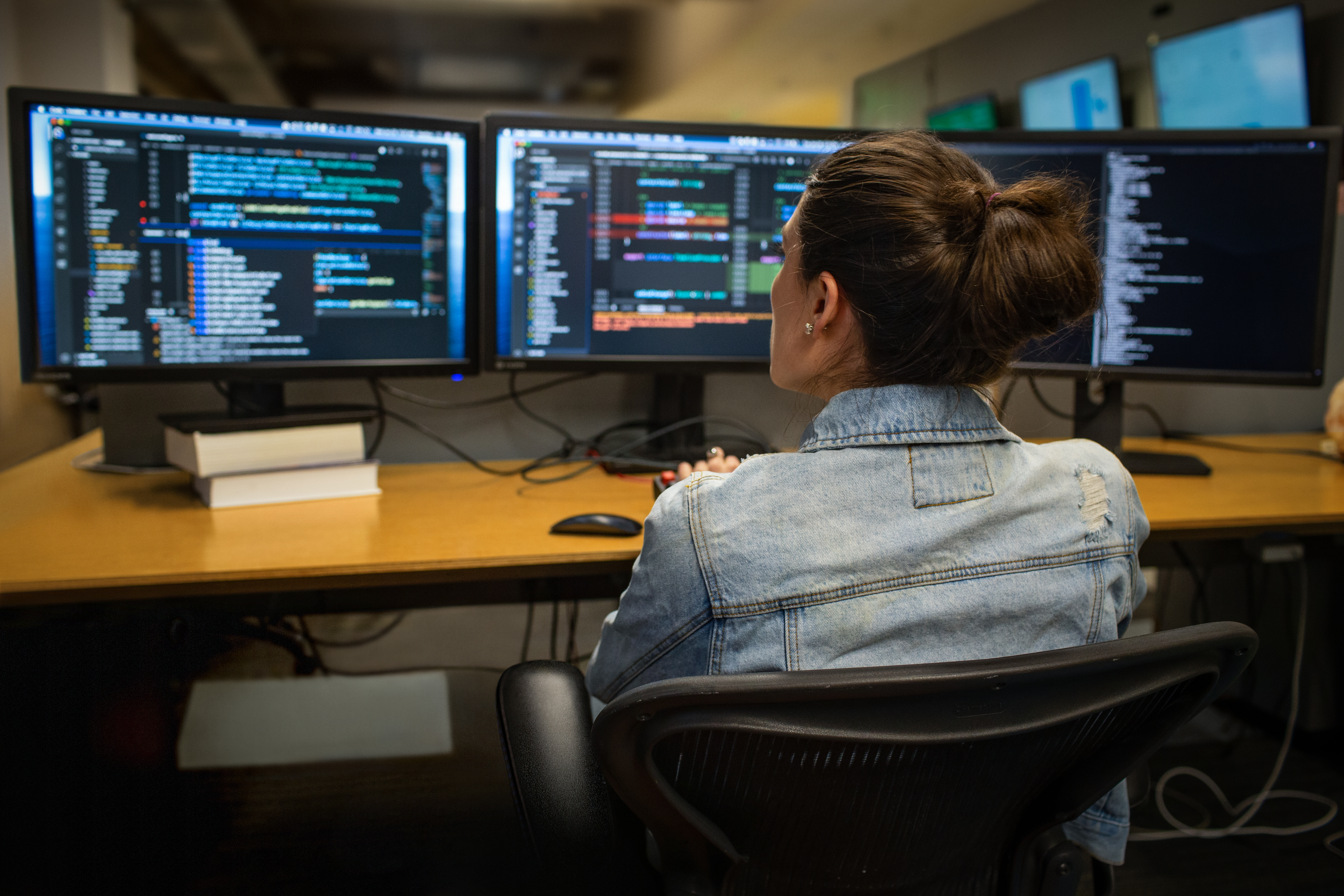 Woman sitting in front of a computer